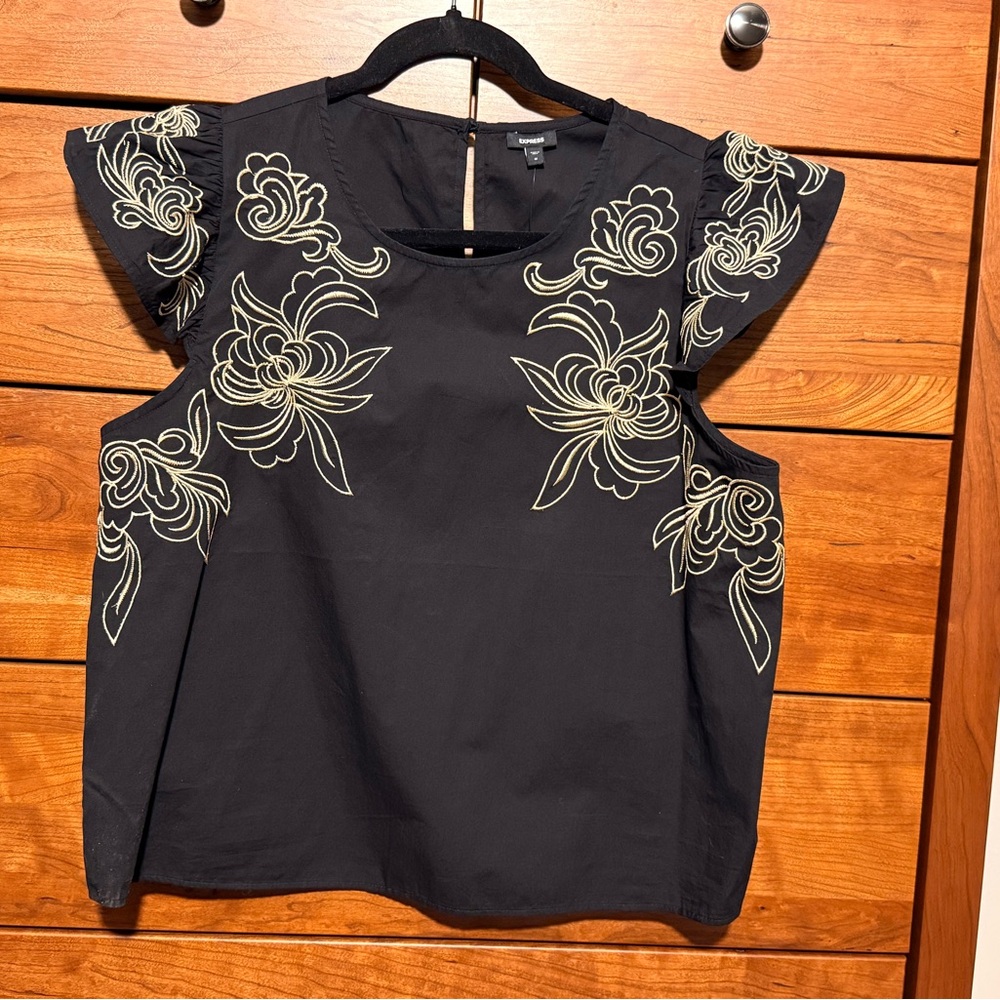 Express Black Top with Cream Floral Design